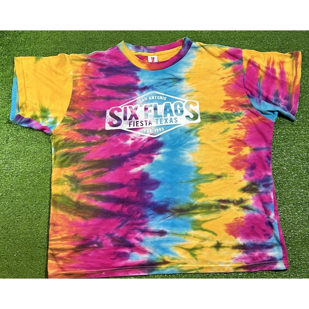 Vintage Tie Dye‎ Shirt 2XL Y2K Six Flags San Antonia Fiest TX Y2k Bright